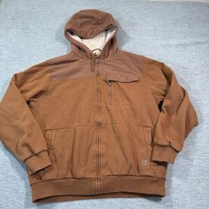 Coleman Jacket Men Large Brown Full Zip Sherpa Lined Hooded Canvas Work Coat